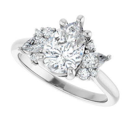 14K White 9x6 mm Pear 1/4 CTW Natural Diamond Semi-Set Engagement Ring