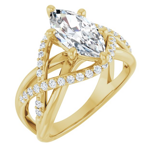 14K Yellow 12 x 6 mm Marquise 1/3 CTW Natural Diamond Semi-Set Engagement Ring