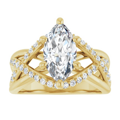 14K Yellow 12 x 6 mm Marquise 1/3 CTW Natural Diamond Semi-Set Engagement Ring