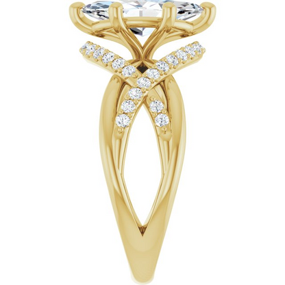 14K Yellow 12 x 6 mm Marquise 1/3 CTW Natural Diamond Semi-Set Engagement Ring