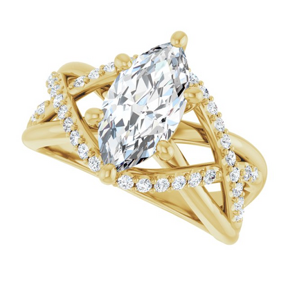14K Yellow 12 x 6 mm Marquise 1/3 CTW Natural Diamond Semi-Set Engagement Ring