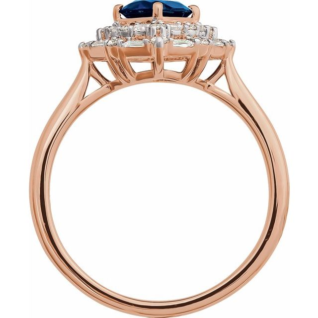 14K Rose Natural Blue Sapphire & 1/3 CTW Natural Diamond Ring