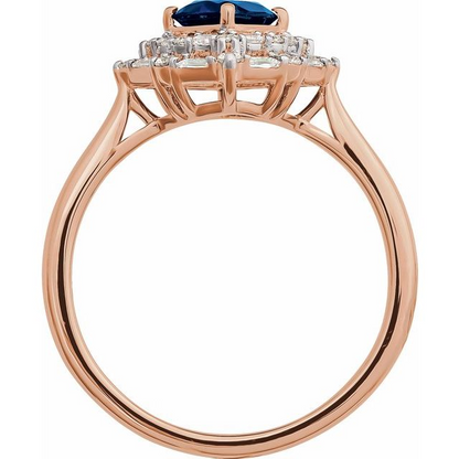 14K Rose Natural Blue Sapphire & 1/3 CTW Natural Diamond Ring