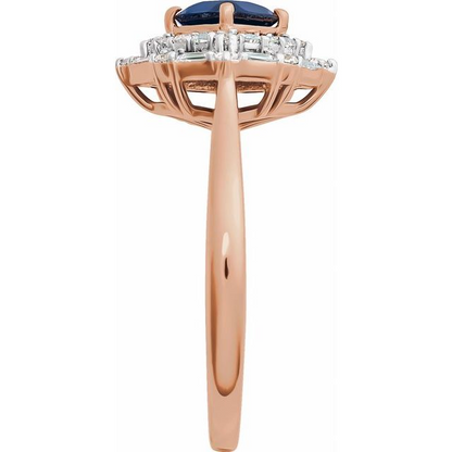 14K Rose Natural Blue Sapphire & 1/3 CTW Natural Diamond Ring