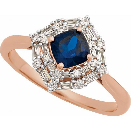 14K Rose Natural Blue Sapphire & 1/3 CTW Natural Diamond Ring