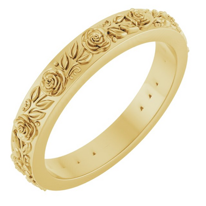 14K Yellow 2.7 mm Floral Flat Band