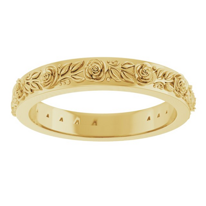 14K Yellow 2.7 mm Floral Flat Band