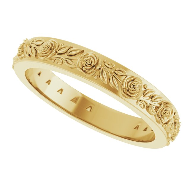 14K Yellow 2.7 mm Floral Flat Band