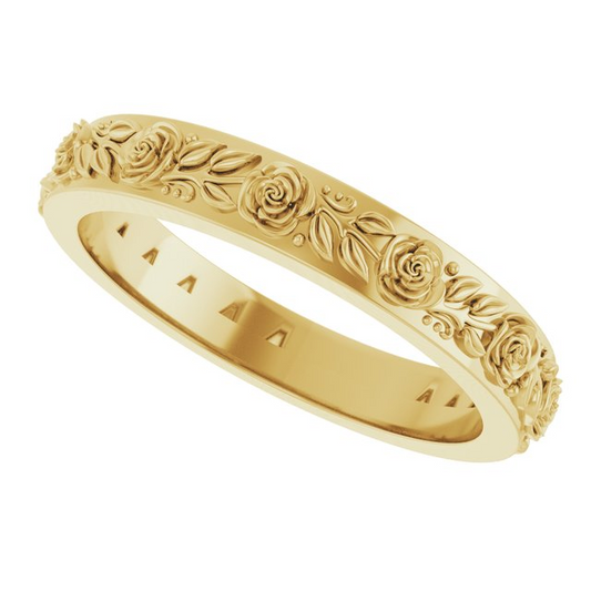 14K Yellow 2.7 mm Floral Flat Band
