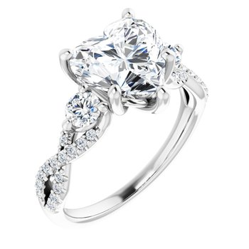 14K White 9x9 mm Heart Engagement Ring