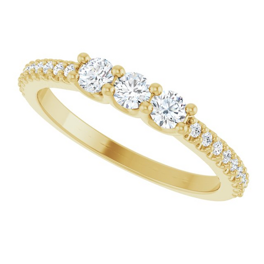 14K Yellow 3-Stone 1/8 CTW Natural Diamond Semi-Set Family Ring