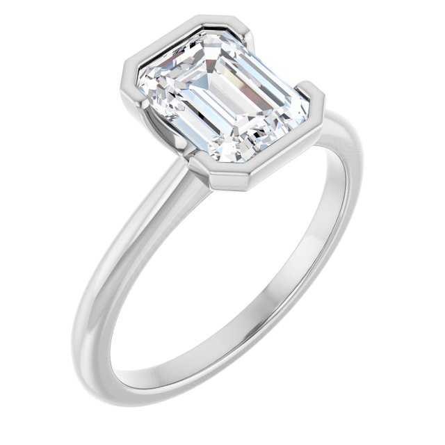 14K White 8x6 mm Emerald Solitaire Engagement Ring