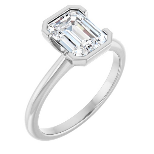 14K White 8x6 mm Emerald Solitaire Engagement Ring