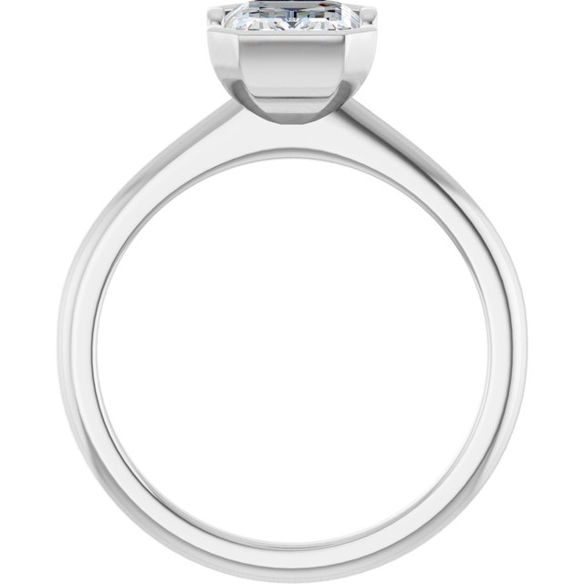 14K White 8x6 mm Emerald Solitaire Engagement Ring