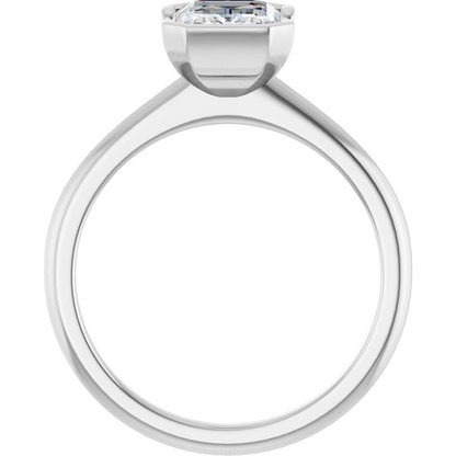 14K White 8x6 mm Emerald Solitaire Engagement Ring