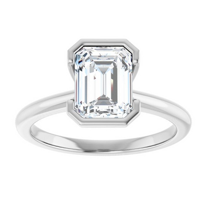 14K White 8x6 mm Emerald Solitaire Engagement Ring