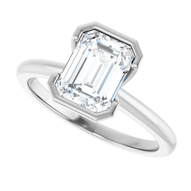 14K White 8x6 mm Emerald Solitaire Engagement Ring