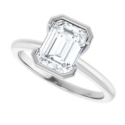 14K White 8x6 mm Emerald Solitaire Engagement Ring