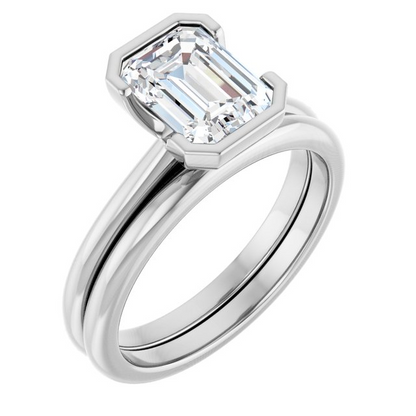 14K White 8x6 mm Emerald Solitaire Engagement Ring