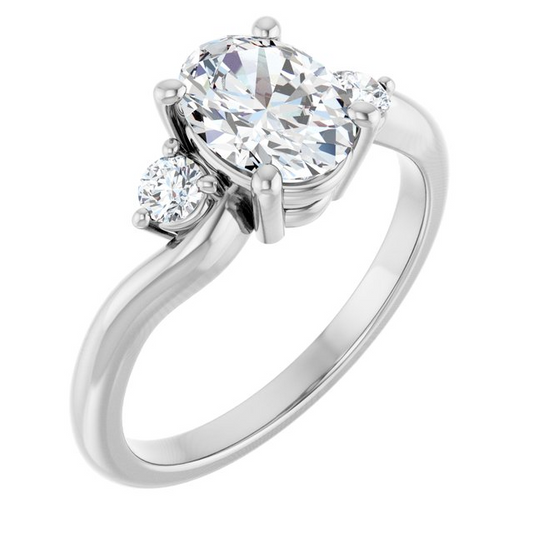 14K White 8 x 6 mm Oval Engagement Ring