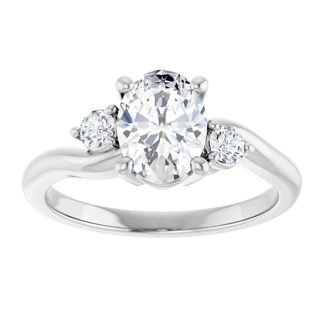14K White 8 x 6 mm Oval Engagement Ring