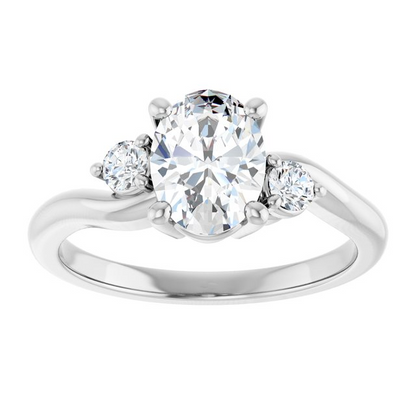 14K White 8 x 6 mm Oval Engagement Ring