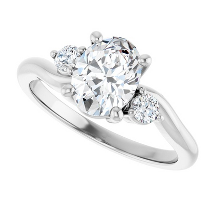 14K White 8 x 6 mm Oval Engagement Ring