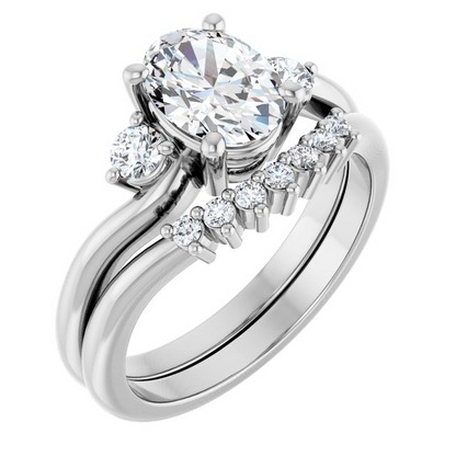 14K White 8 x 6 mm Oval Engagement Ring