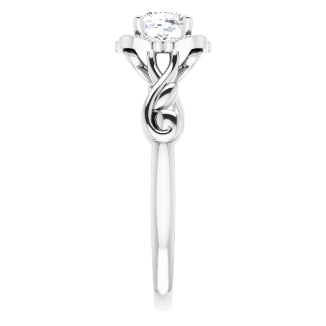 14K White 5 mm Cushion .02 CTW Natural Diamond Semi-Set Floral Engagement Ring