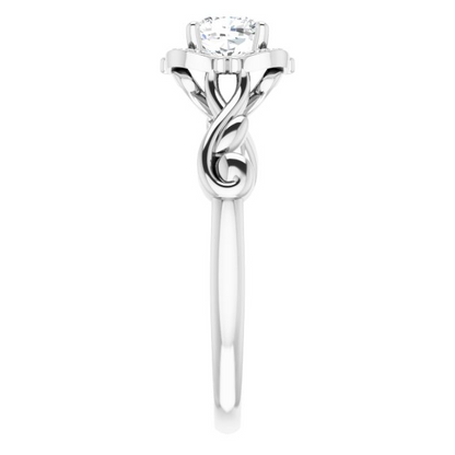 14K White 5 mm Cushion .02 CTW Natural Diamond Semi-Set Floral Engagement Ring