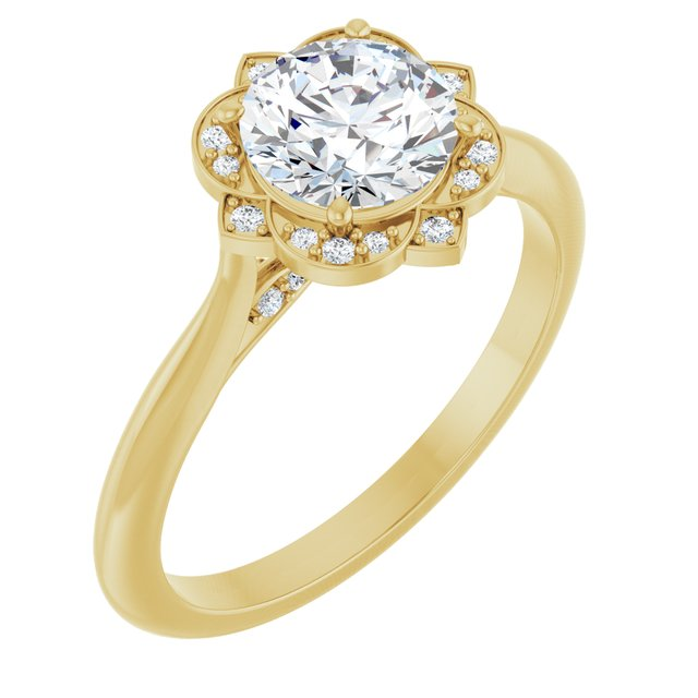 14K Yellow 6.5 mm Round 1/10 CTW Natural Diamond Semi-Set Engagement Ring