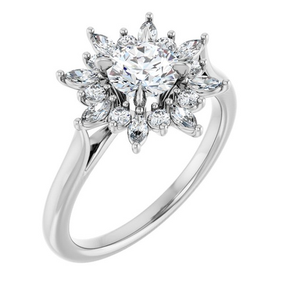 14K White 5.8 mm Round 3/8 CTW Natural Diamond Semi-Set Halo-Style Engagement Ring