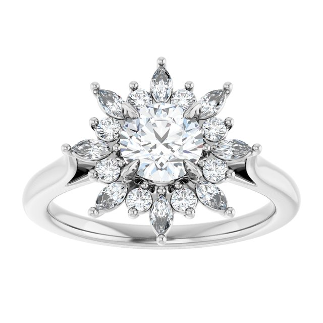 14K White 5.8 mm Round 3/8 CTW Natural Diamond Semi-Set Halo-Style Engagement Ring