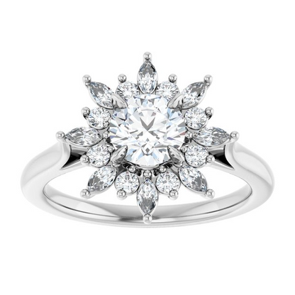14K White 5.8 mm Round 3/8 CTW Natural Diamond Semi-Set Halo-Style Engagement Ring