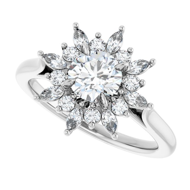 14K White 5.8 mm Round 3/8 CTW Natural Diamond Semi-Set Halo-Style Engagement Ring