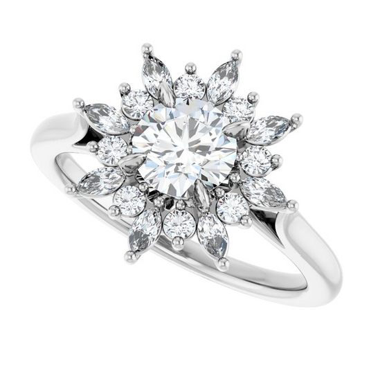 14K White 5.8 mm Round 3/8 CTW Natural Diamond Semi-Set Halo-Style Engagement Ring