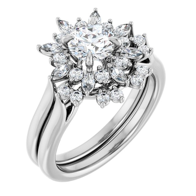 14K White 5.8 mm Round 3/8 CTW Natural Diamond Semi-Set Halo-Style Engagement Ring
