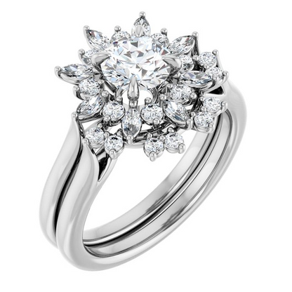 14K White 5.8 mm Round 3/8 CTW Natural Diamond Semi-Set Halo-Style Engagement Ring