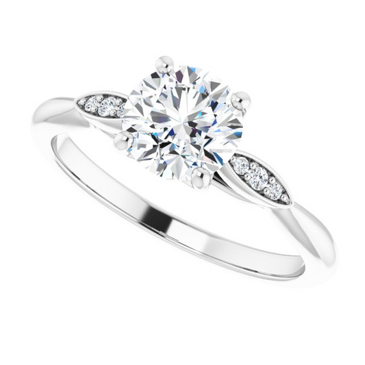 14K White 6.5 mm Round .03 CTW Natural Diamond Semi-Set Engagement Ring