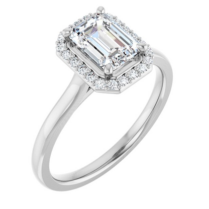 14K White 7x5 mm Emerald Engagement Ring