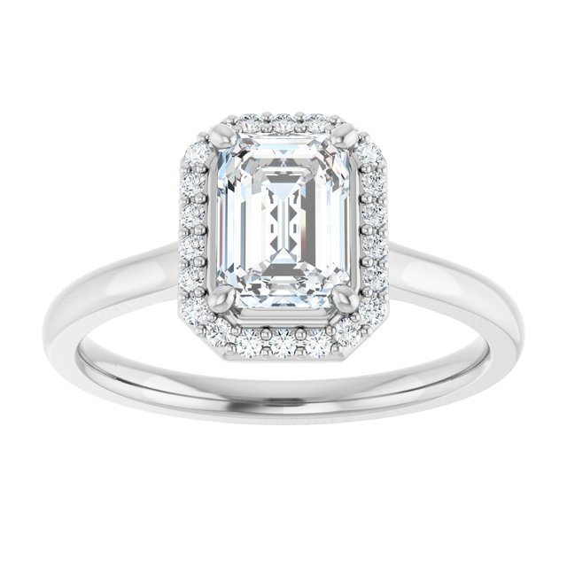 14K White 7x5 mm Emerald Engagement Ring