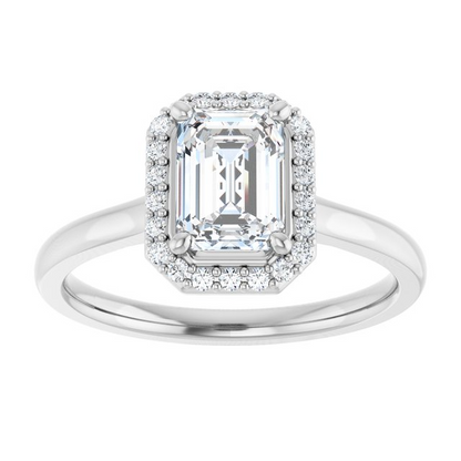 14K White 7x5 mm Emerald Engagement Ring
