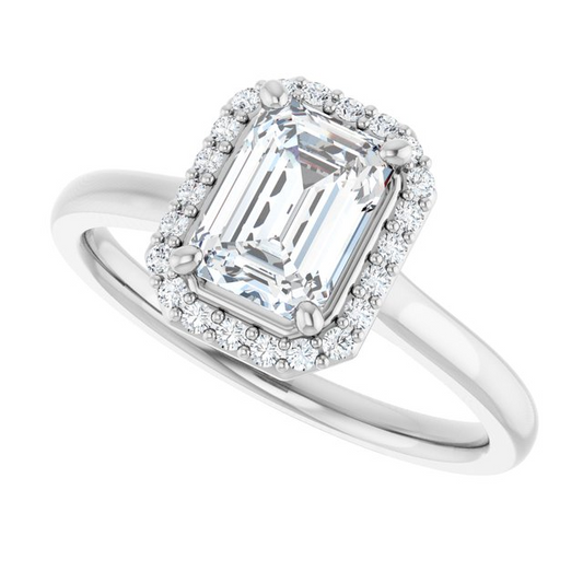 14K White 7x5 mm Emerald Engagement Ring