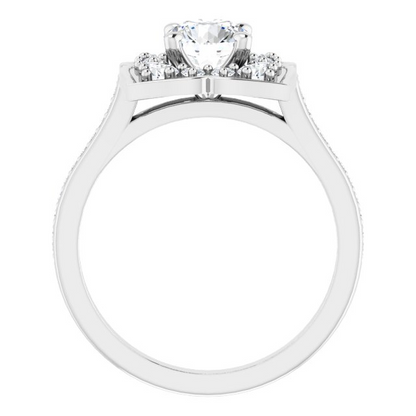 14K X1 White 6 mm Round Floral-Inspired Halo-Style Engagement Ring