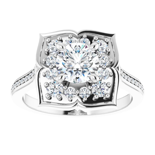 14K X1 White 6 mm Round Floral-Inspired Halo-Style Engagement Ring