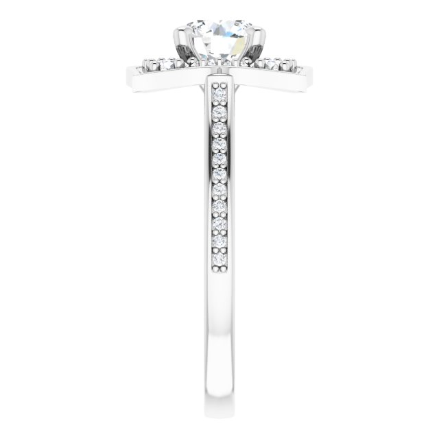 14K X1 White 6 mm Round Floral-Inspired Halo-Style Engagement Ring