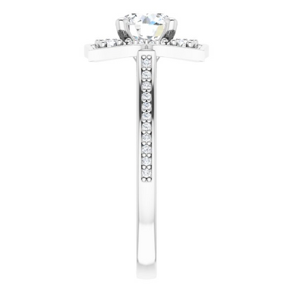14K X1 White 6 mm Round Floral-Inspired Halo-Style Engagement Ring