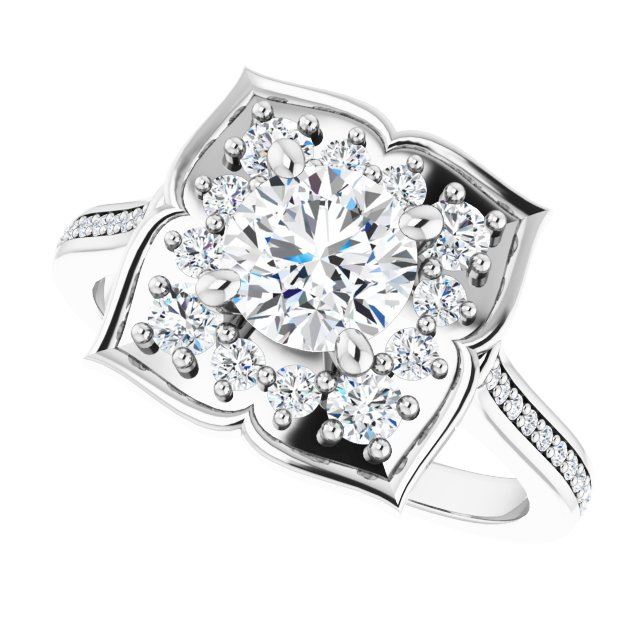 14K X1 White 6 mm Round Floral-Inspired Halo-Style Engagement Ring