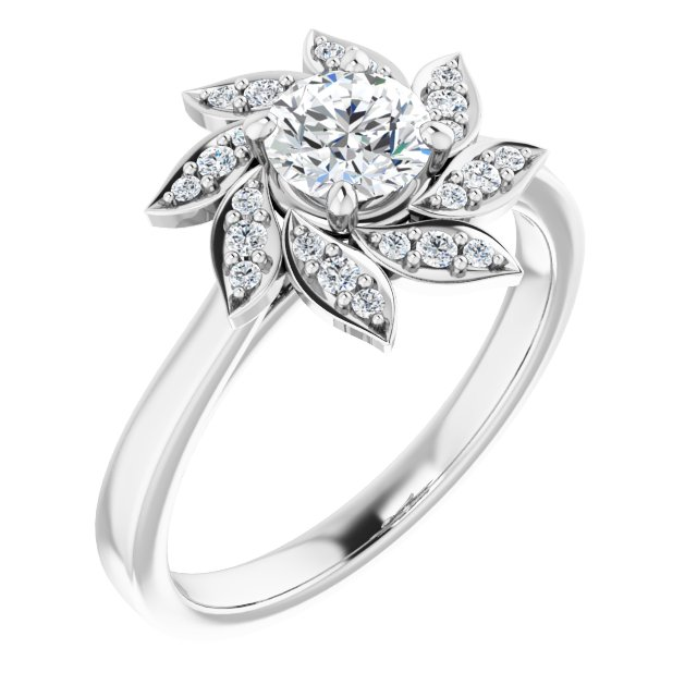 14K White 5.2 mm Round Floral-Inspired Halo-Style Engagement Ring