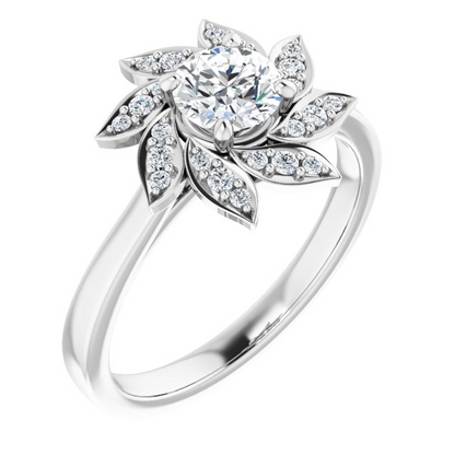 14K White 5.2 mm Round Floral-Inspired Halo-Style Engagement Ring